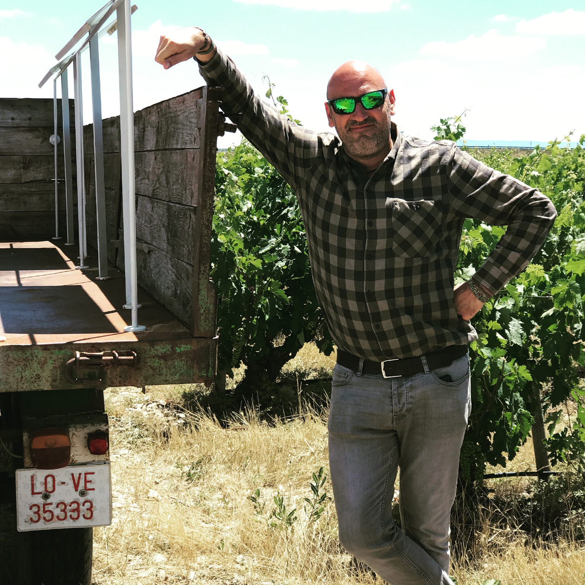 David by an old riojan 'LO-VE' tractor